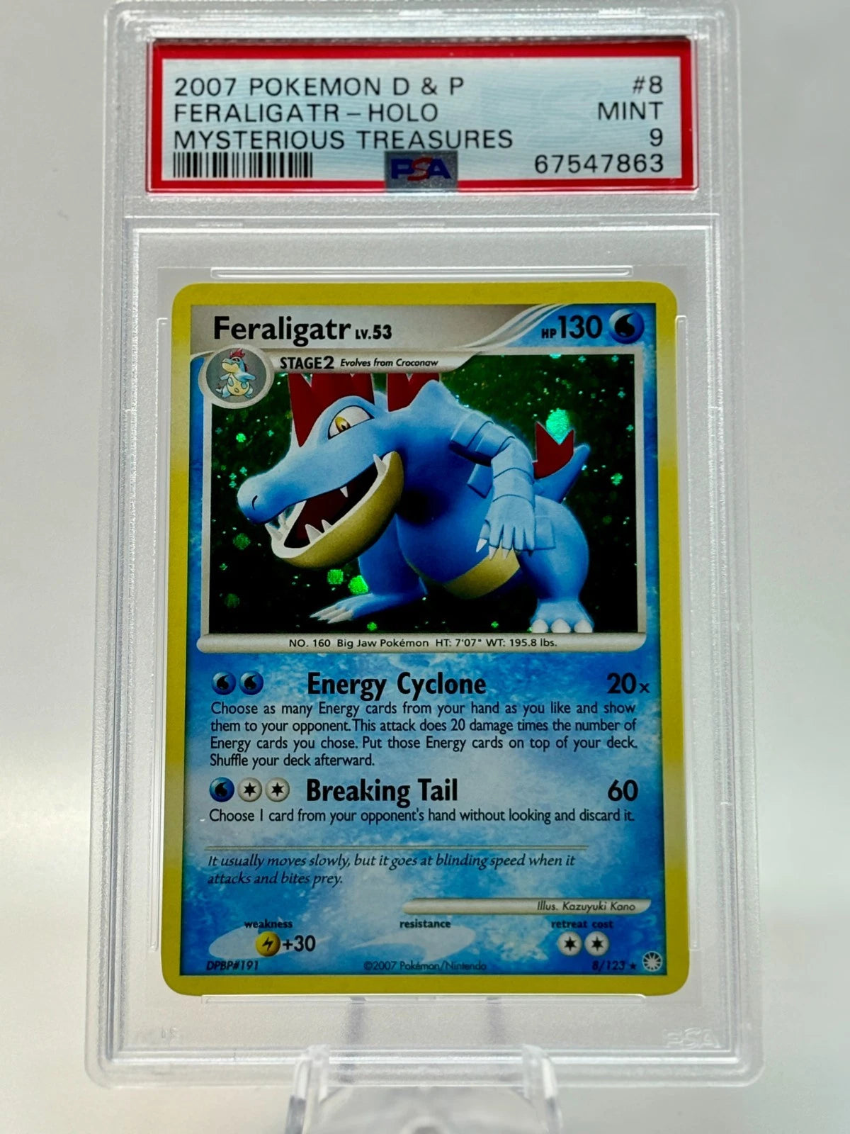 2007 POKEMON D&P MYSTERIOUS TREASURES FERALIGATR LV.53 8/123 HOLO RARE PSA 8