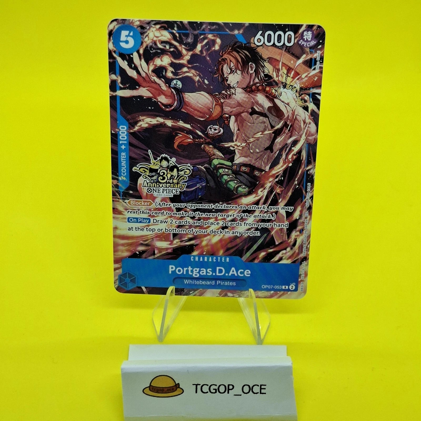 One Piece TCG Portgas.D.Ace OP07-053 3rd Anniversary Stamp Card English NM