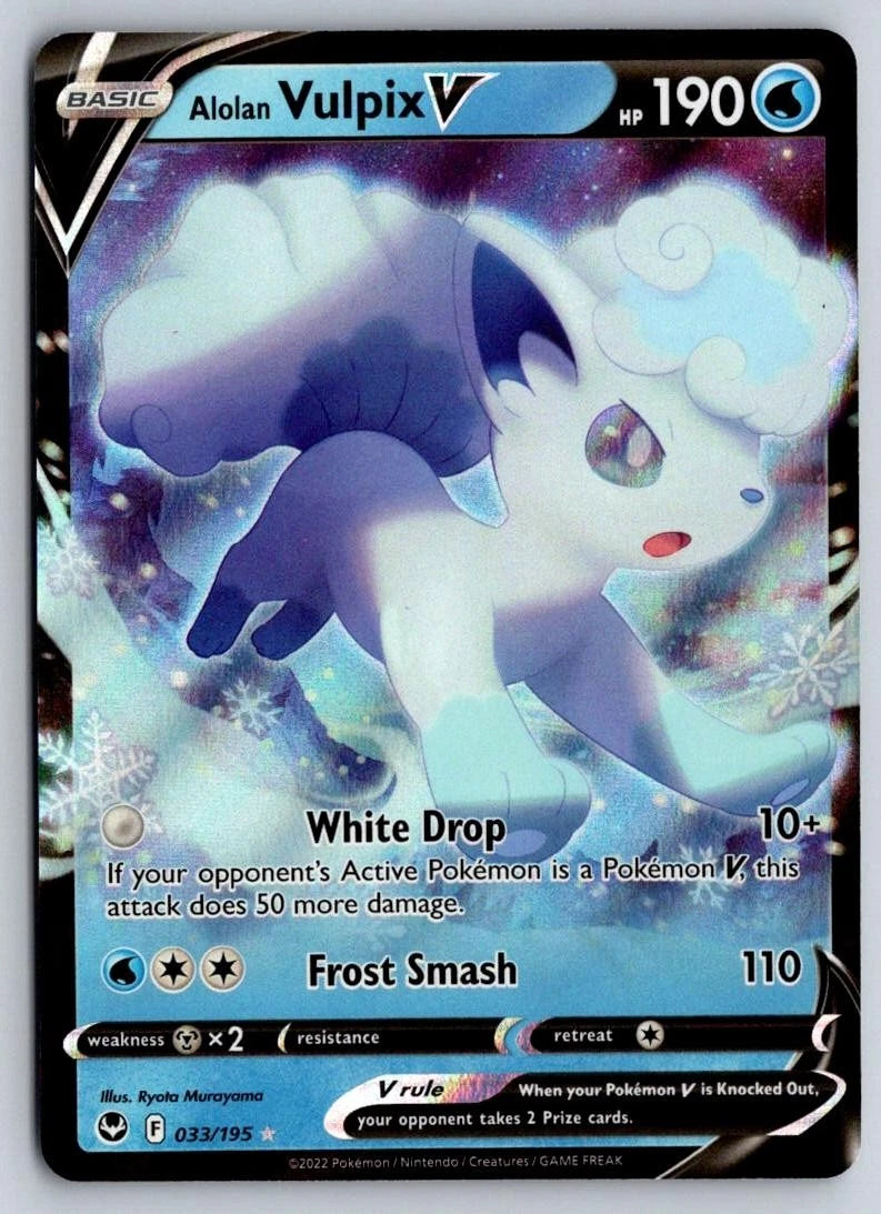 Alolan Vulpix V 033/195 Holo V Rare Silver Tempest Pokemon