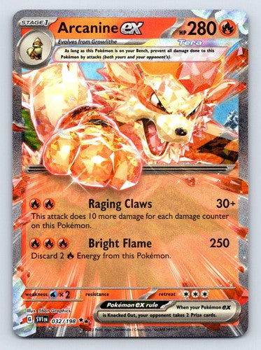 Arcanine ex 032/198 Double Rare Scarlet & Violet Pokemon Near Mint