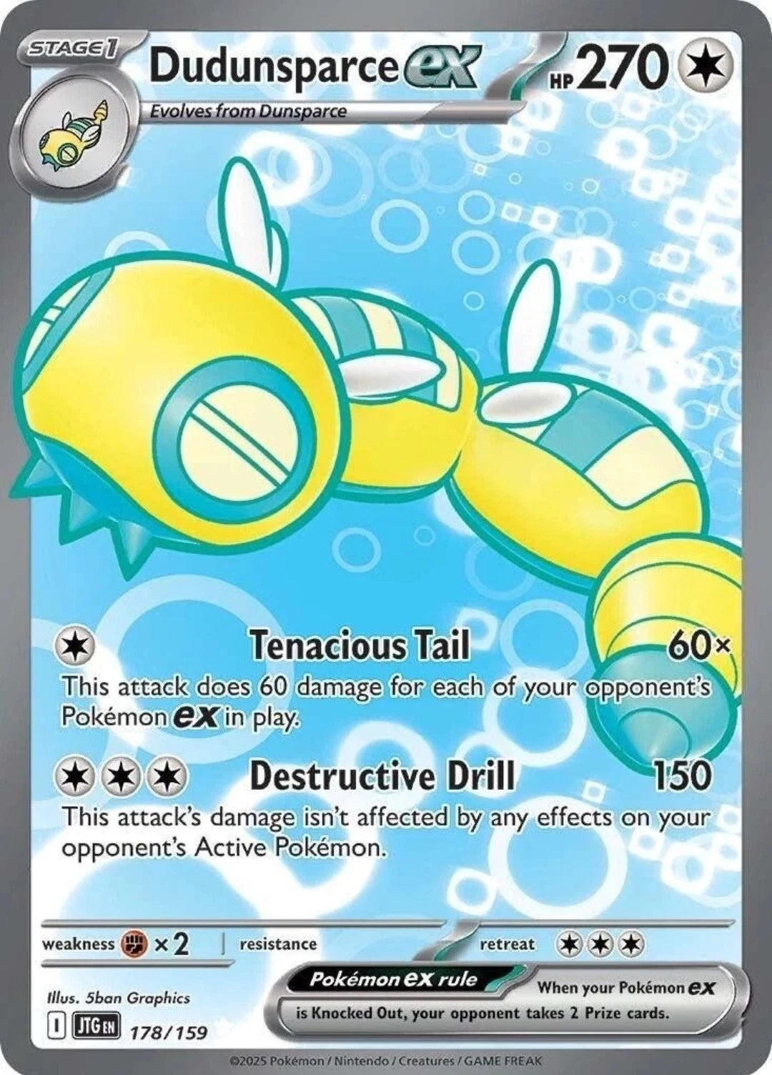 Dudunsparce ex 178/159 Full Art Journey Together Pokemon Card TCG NM