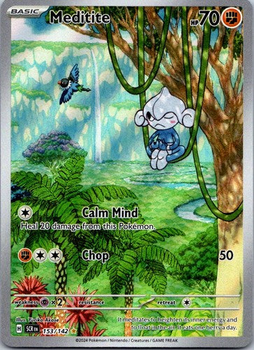 Meditite 153/142 Illustration Rare Stellar Crown Pokemon Holo Near Mint