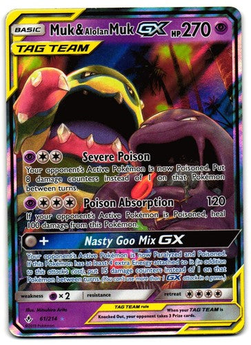 Muk & Alolan Muk GX 61/214 - Unbroken Bonds Rare GX Pokemon TCG Holo - LP Card