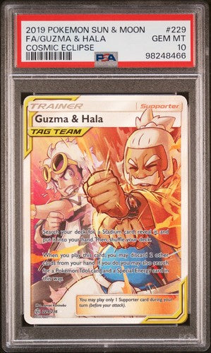 PSA 10 - SM Cosmic Eclipse - Guzma & Hala - 229/236 - Full Art Ultra Rare