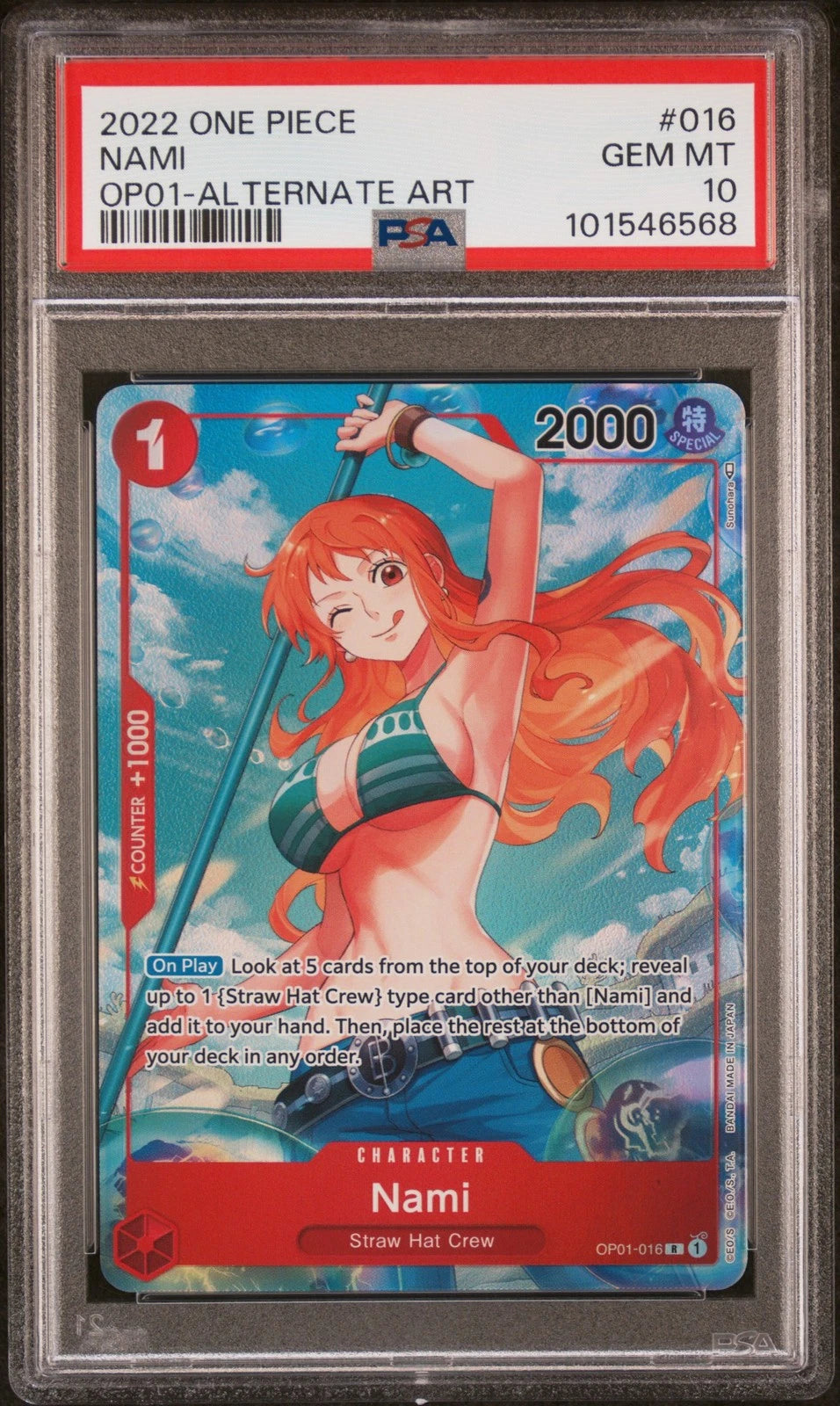 PSA 10 One Piece English OP01-016 NAMI Alt Art GEM MINT