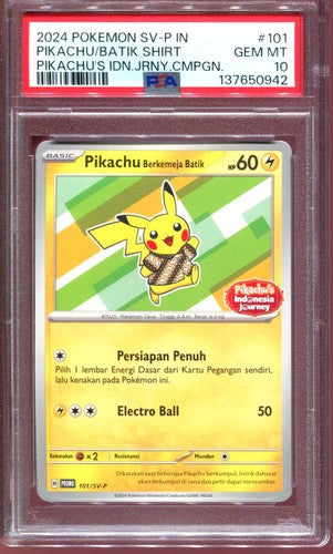 PSA 10 PIKACHU BERKEMEJA BATIK 101/SV-P INDONESIAN POKEMON PROMO CARD 2024