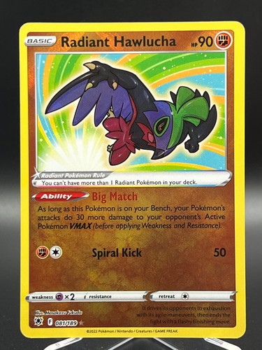Pokémon TCG Radiant Hawlucha Sword & Shield Mfg-Astral Radiance 081/189