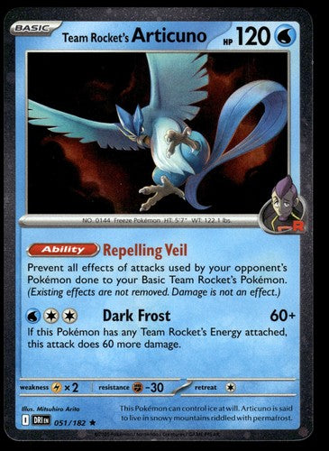 TEAM ROCKET'S ARTICUNO - 051/182 Rare Destined Rivals Pokemon Cosmo Holo NM