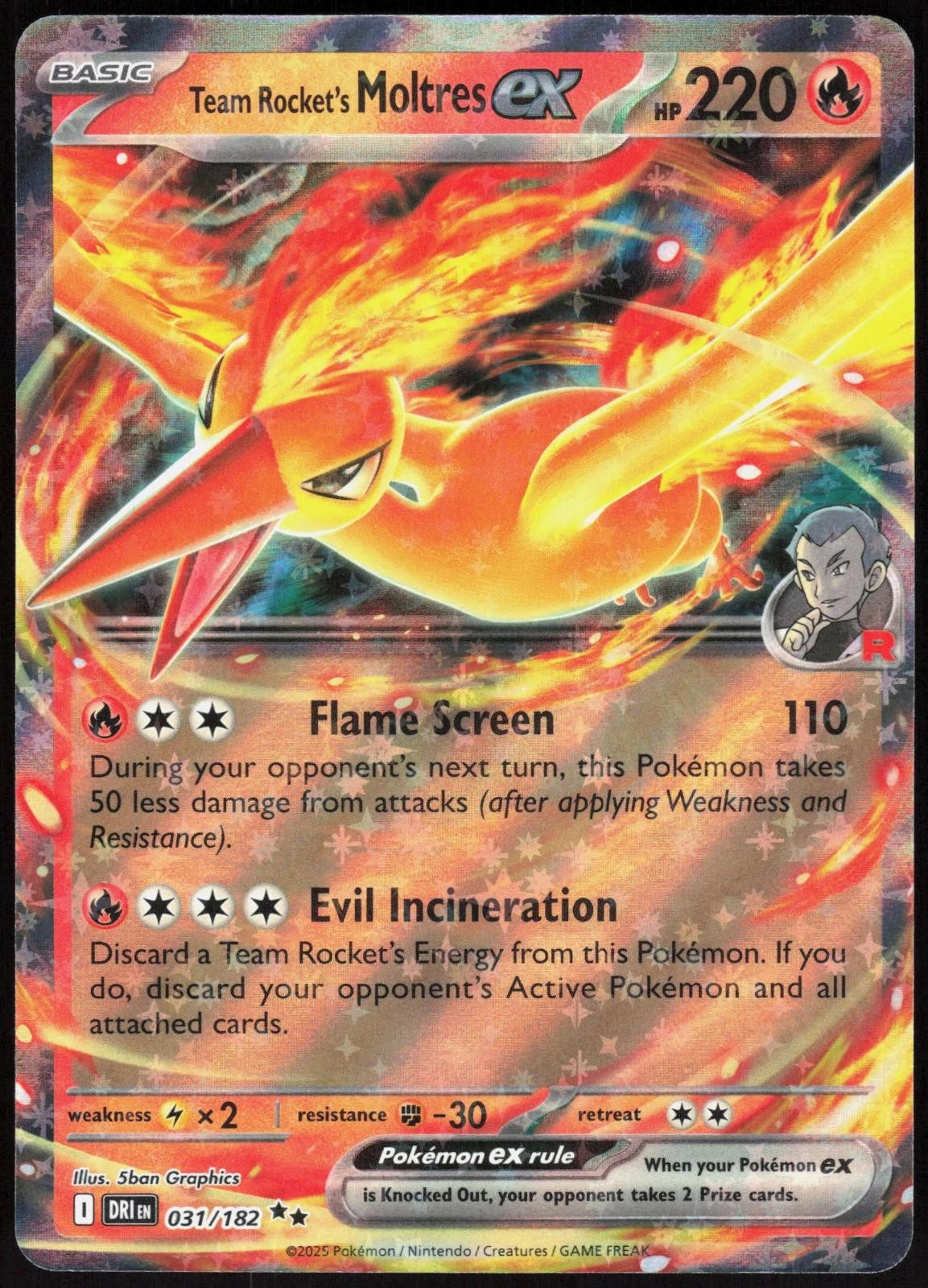 TEAM ROCKET'S MOLTRES EX 031/182 Double Rare DESTINED RIVALS Pokemon Holo NM