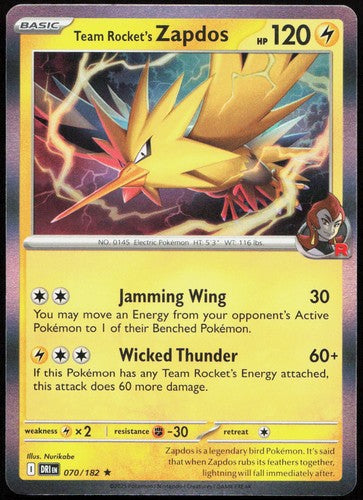 TEAM ROCKET'S ZAPDOS 070/182 RARE DESTINED RIVALS POKEMON HOLO LP