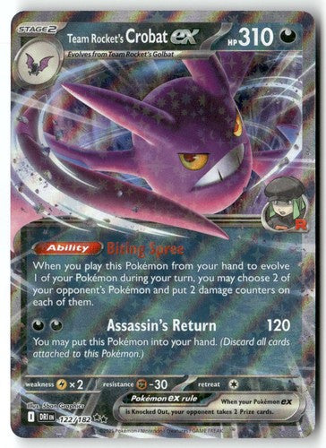 Team Rocket's Crobat ex 122/182 Double Rare Destined Rivals Pokemon Holo NM
