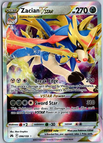 Zacian VSTAR 096/159 HOLO VSTAR Rare Crown Zenith Pokemon NM